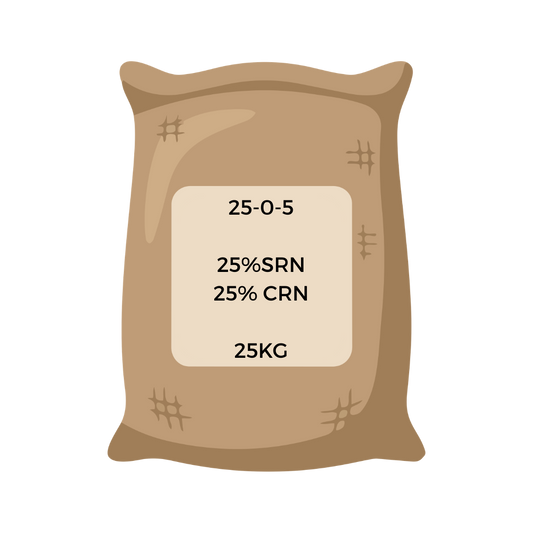 Brown bag with fertilizer label on a white background